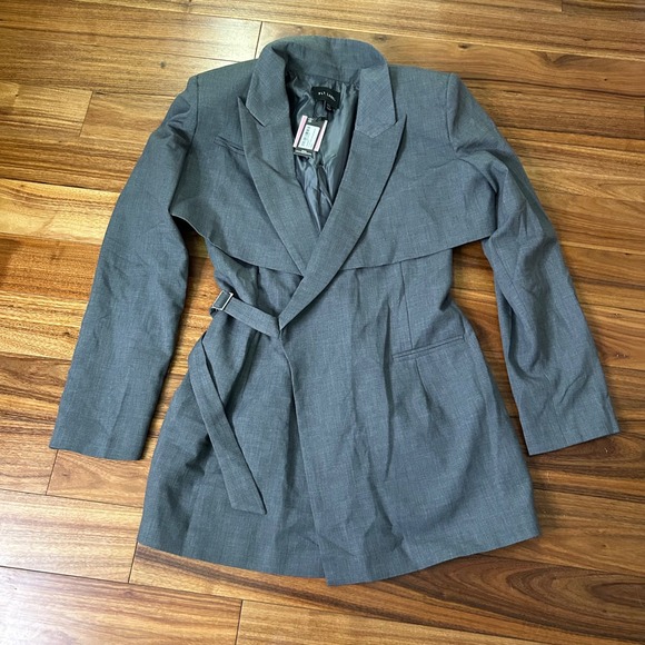 PLT‎ Label Blazer Dress Belted Mini Gray Long Sleeve US 10 - Picture 1 of 8